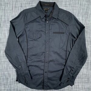 Helix Shirt Mens Medium Athletic Fit Charcoal Pinstripe Western Snap Long Sleeve